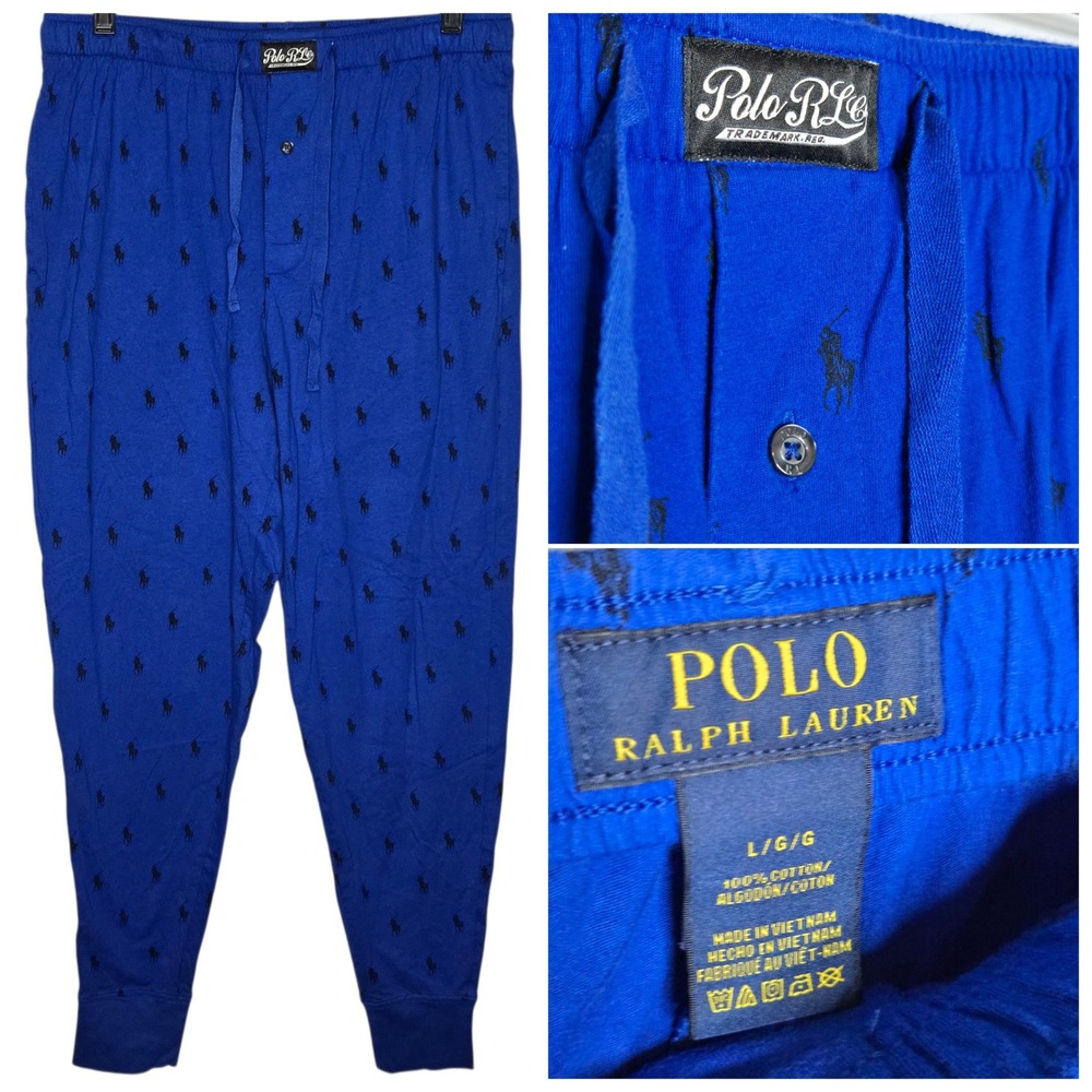 Polo Ralph Lauren Blue Black Pony All Over Print Jogger Sleep Pants Large